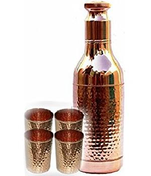 Copper Bottle, Handicraft Water Bottle With Glass