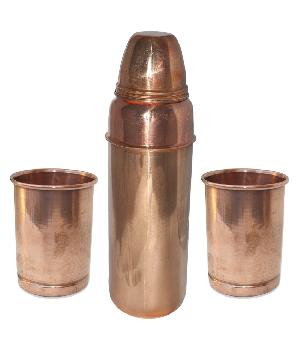 Pure Copper Bisleri Design Water Bottle - Storage With Glass.