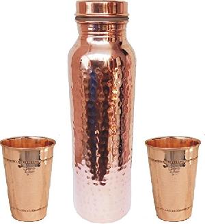 PURE COPPER HAMMERED BOTTLE With Glass.