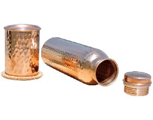 Pure Copper Water Bottle High With Glass.