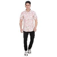 Girggit All Over Coastal Print Pale Mauve Half Sleeves Casual Shirt With Silicon Wash