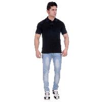 Girggit Overdyed Black Pique Cotton Polo T-Shirt With Cold Pigment Wash