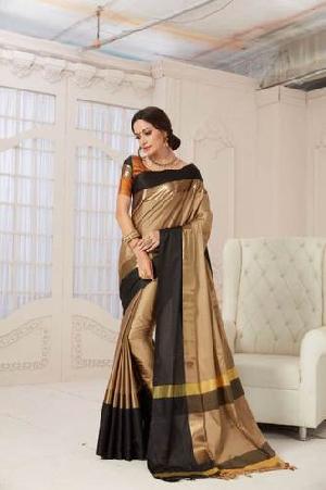 Designer Pure Cotton Saree (Black and Golden color)