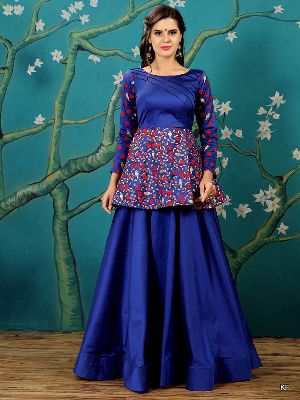 KF Alluring Royal Blue Embroidered Peplum Top Gown