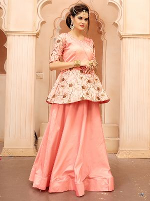 KF New Stunning Peach Embroidered Peplum Top Anarkali Gown
