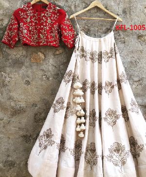 ladies wear new Off White Malbouri Silk Designer Lahenga Choli