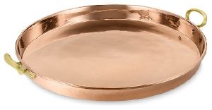 copper round tray with brass handle