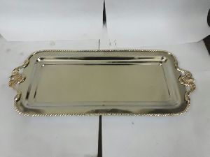 stainless steel rectangular tray with brass border