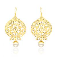 Gold Plated Pearl Floral Drop Earrings