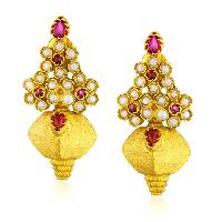 Pearl Red Gemstone Temple Earrings