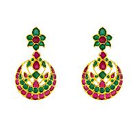 Red Green Floral Stud Chandbali