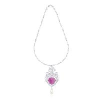 Royal Diamond Pink Sapphire Peacock Necklace