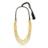 Trio Strand Dholki Bead Gold Necklace