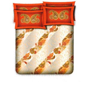 M1004 Red & Golden Satin Double Bed Sheet Set