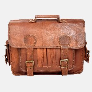 15" Leather Laptop Satchel Bag With Pen Pockets