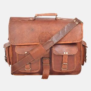 15" Leather Laptop Satchel With Front Pockets