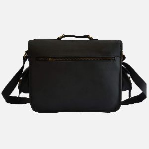 16" Tough Black Leather Laptop Or Camera Bag