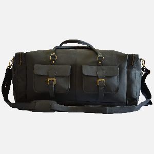 28" Large Black Leather Travel Bag
