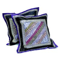 2 Dark Blue Embroidery Indian Sequin Sari Vintage Throw Pillow  Cushion Covers