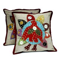 2 Dark Red Embroidered Patchwork Ethnic Indian Flower and Bird Throws Pillow Cushion Cover