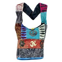 Cotton Canvas Om Design Multi Color Ripped Nepal Indian Sling Cross Body Long Shoulder Bag
