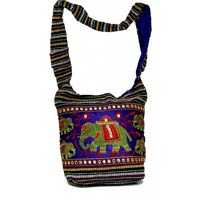 Cotton Sequin Embroidered Elephant Sitara Work Multi Color Indian Bag