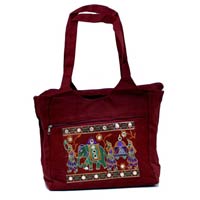 Traditional Elephant Design Dark Red Color Embroidered Indian Rajasthani Style Tote Ladies Bag