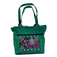 Traditional Ethnic Elephant Design Green Color Embroidered Indian Rajasthani Style Tote Ladies Bag