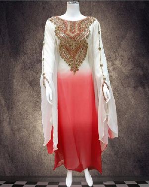 White-Red Shaded Fancy Farasha Kaftan