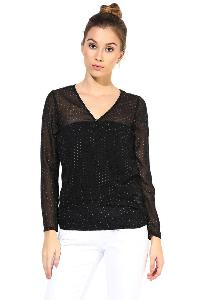 Top400333 dotted print black ladies top