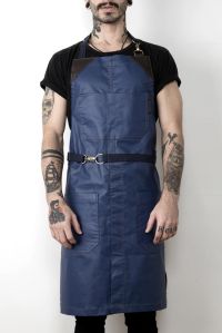 NO-TIE APRON - COATED INDIGO BLUE TWILL
