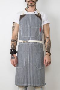 NO-TIE APRON - RAILROAD BLUE STRIPE TWILL