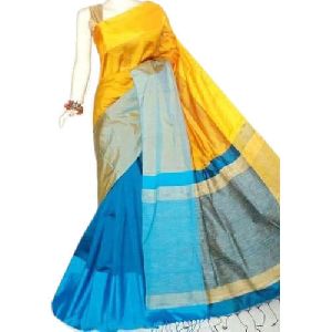Yellow and Blue Cotton Silk Sarees