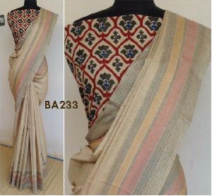bhagalpuri silk cotton sarees with kalamkari blouse