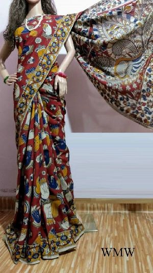 kalamkari printed silk sarees with running blouse