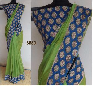 latest chanderi sarees with kalamkari blouse
