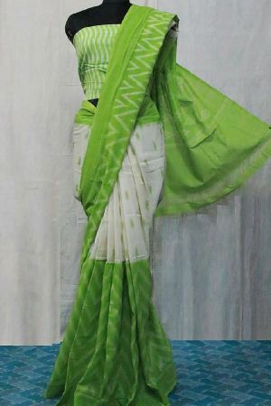 mercerised ikkat cotton printed sarees with running blouse