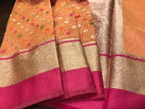 organza sarees with multicolor butti weaving work