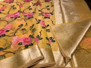 pure organza sarees with thread weaving work