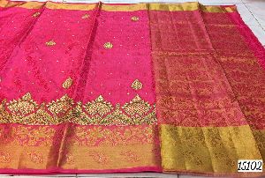 pure soft embose tussar silk sarees with embroidery work