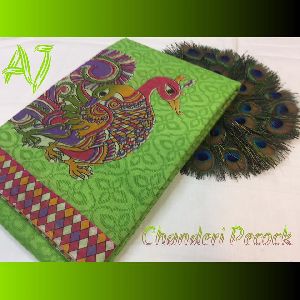 chanderi cotton peacock patchwork sarees
