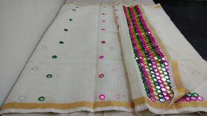 mirror work kora cotton sarees