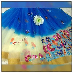 organza embroidered sarees