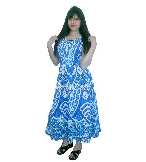 Blue Lotus Ombre Print Casual Sleeveless Evening Gown