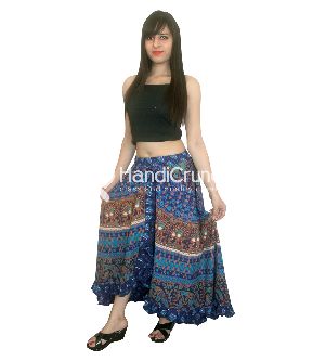 Dark Blue Designer Ruffle Mandala Skirt