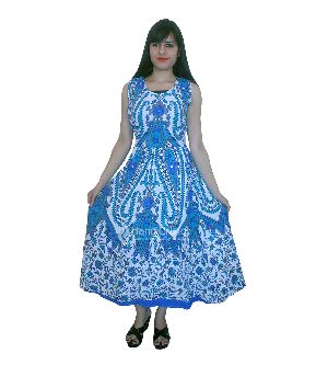 Ethnic Blue Mandala Nightwear Evening Gown