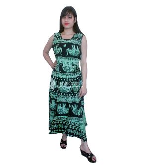 Black Elephant Printed Evening Gown