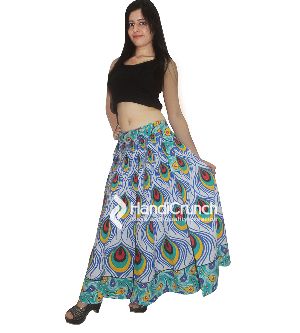 Handmade Beautiful Feather Mandala Print Floor Length Long Skirts