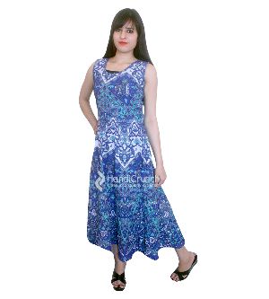 Indian Blue Cotton Long Evening Gown Dress