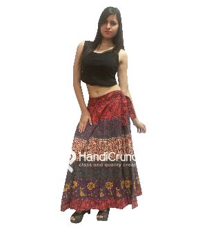 Beautiful red block printed wrap skirt